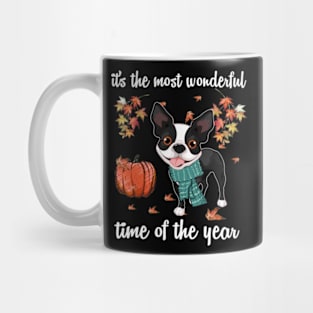 Boston Terrier Dog Autumn Fall Most Wonderful Time Maple Mug